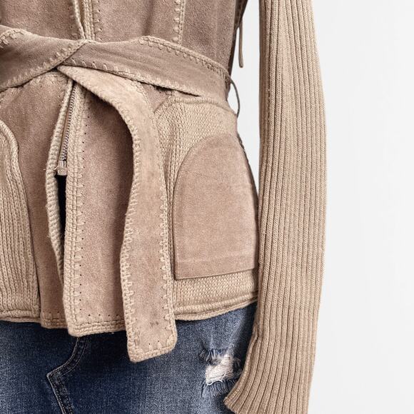 Vintage Suede Leather Hooded Jacket M Tan Boho Western Cabincore Equestrian Luxe - Picture 8 of 12